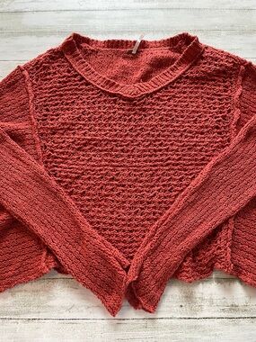 Free People Open-Knit Oversized Scoop-Neck Sweater in Rusty Orange